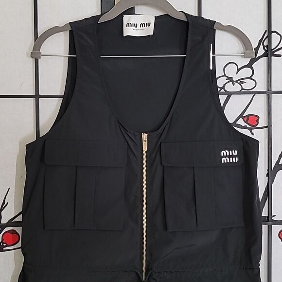 Miu Miu Technical Fabric Black  Sleeveless Vest/Dress with Gold Zipper Detail. - Picture 4 of 16